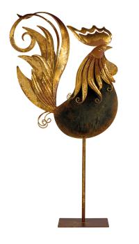 aufsteller hahn auf basis gold / kupfer aus metall ca 68 cm baden 2223964
