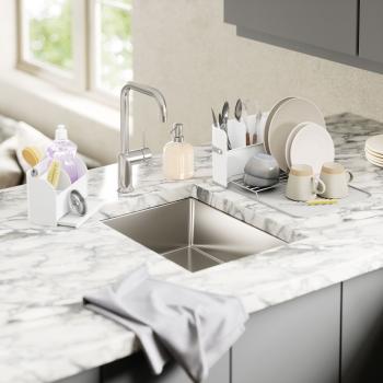 sling spülbecken caddy mit seifenspender organizer by umbra white 1019722-660