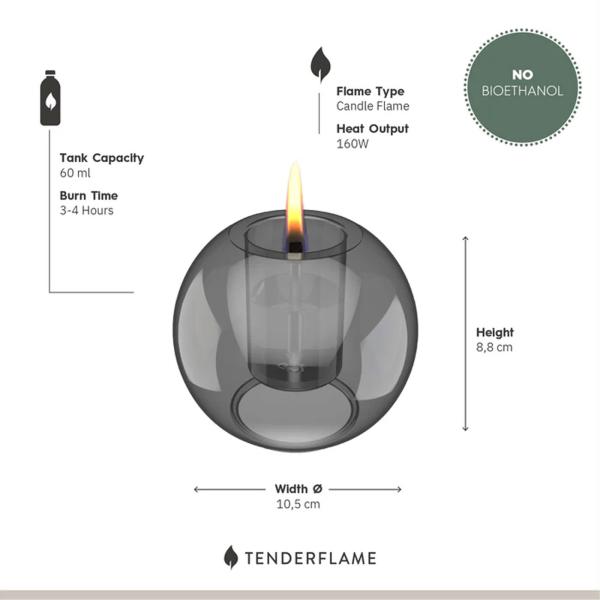 globus 10 graphite tischfeuer tischkerze kerze Ø10,5x8,8cm tenderflame