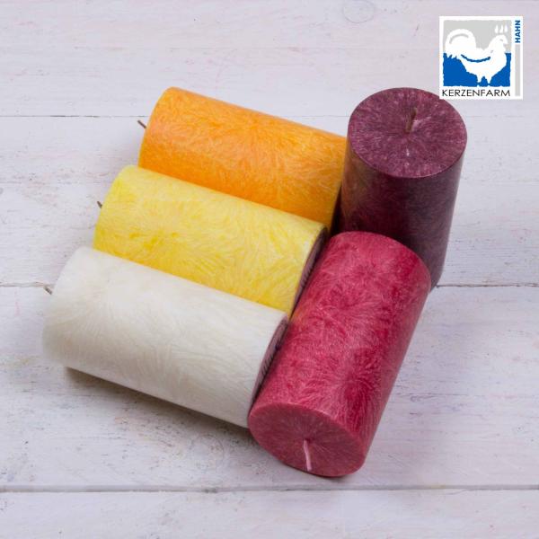 stumpenkerze rot 64x135mm kerzenfarm hahn 100% pflanzliches stearin