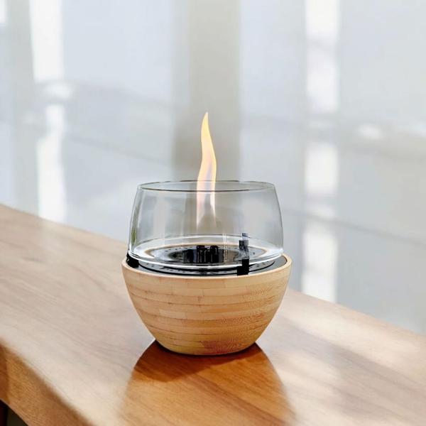 tulip 14 natural bamboo tischfeuer tischkamin tenderflame Ø 15,1 x 14,5 cm