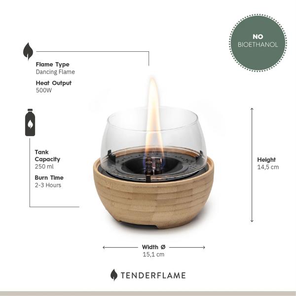 tulip 14 natural bamboo tischfeuer tischkamin tenderflame Ø 15,1 x 14,5 cm