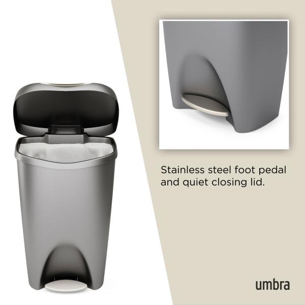 brim 50L tretmülleimer grey nickel by umbra 43 x 65 x 33 cm 1021550-1188
