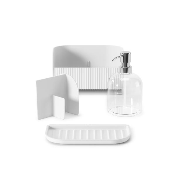 sling spülbecken caddy mit seifenspender organizer by umbra white 1019722-660